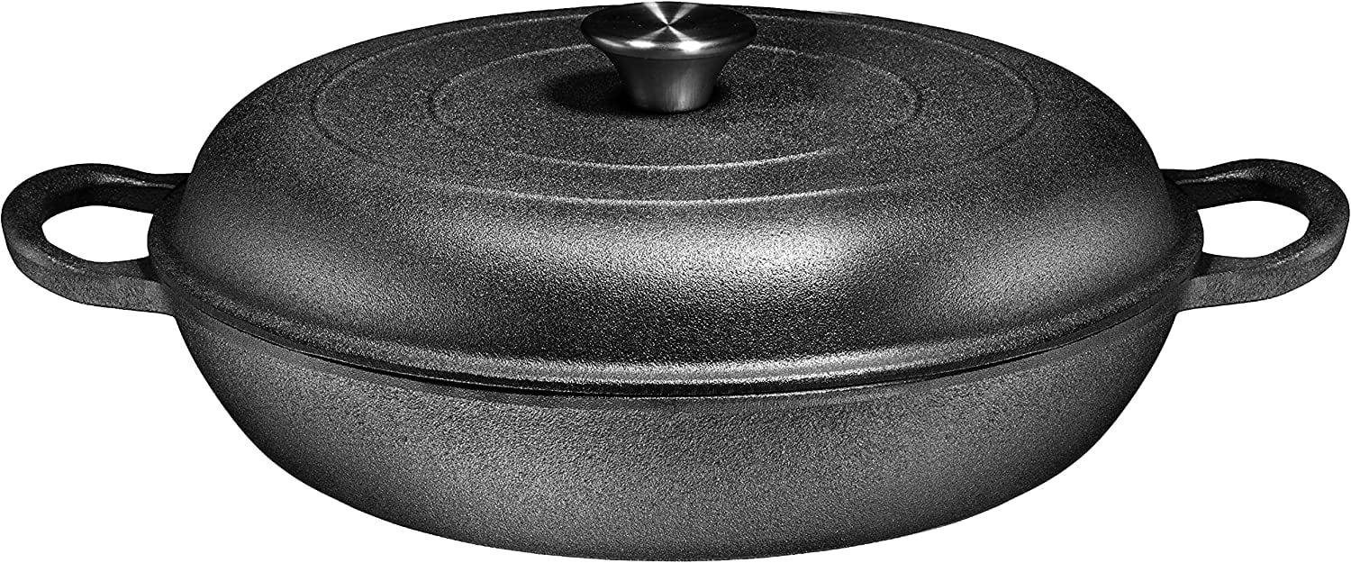 Bruntmor Pre-Seasoned Cast Iron Dutch Oven with Flanged Lid Iron Cover