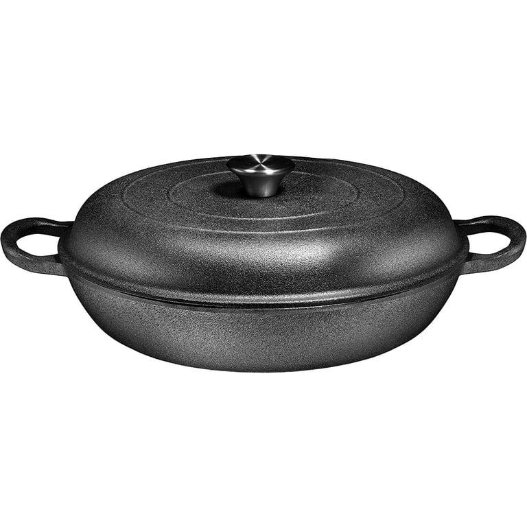 Bruntmor 2-in-1 Pre-Seasoned Cast Iron Dutch Oven With Handles - Crock Pot  Black Cast Iron pot with Skillet lid - All-in-One Cookware Braising Pan for
