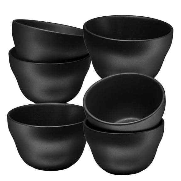 Bruntmor 8 Oz Ceramic Dessert Bowl Set of 6 in Matte Black, 8 Ounces Ceramic Chip and Dip Bowls, Small Ceramic Dish Set for Snacks, Nuts, Chip and Dip at Party and Thanksgiving (Classic)