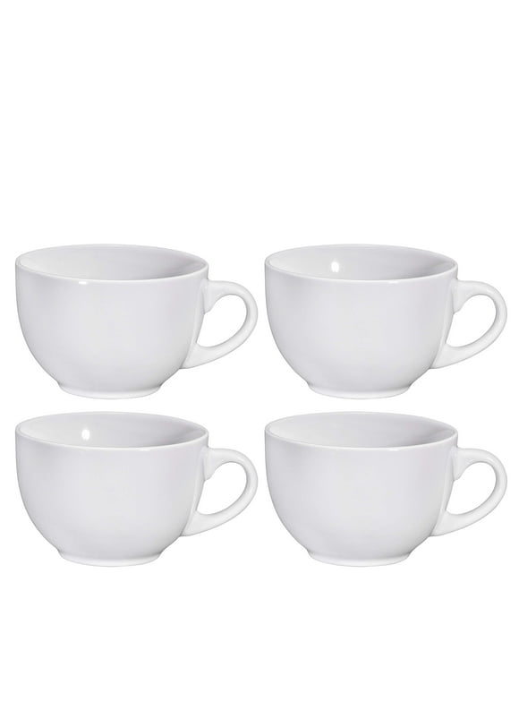 Bruntmor Porcelain 24 Oz White Large Coffee Mug Set - Big Handle Mugs for Cereal, Tea, Soup - Microwavable and Easy to Handle - Ideal for DIY Decoration - Set of Coffee Mugs Included