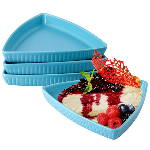 Bruntmor Porcelain 8" Triangle Plates Set Of 4 - Oven Safe Triangular Dish For Appetizer