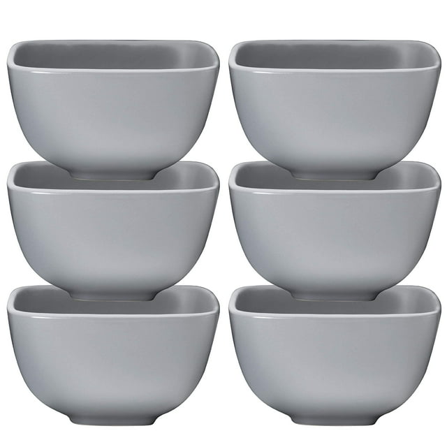 Bruntmor Porcelain Square Bowls Set of 6 Cereal Salad Pasta Bowls Set 24oz,  Gray