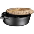 thumbnail image 1 of Bruntmor | Pre-Seasoned 2-In-1 Cast Iron Shabu Shabu Hot Pot With Wooden Lid, Heavy Duty 5 Quart Dutch Oven Skillet and Lid Set, 1 of 7