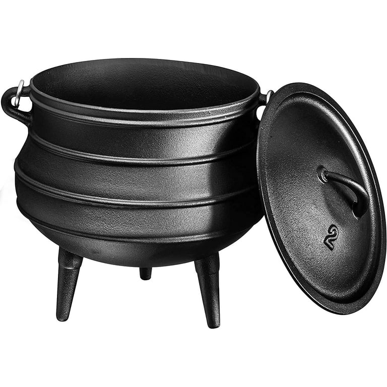 Bruntmor Pre-Seasoned Cast Iron Cauldron | 8.5 Quart African Potjie Pot  with Lid and 3 Legs for Even Heat Distribution | Premium Camping Cookware  for