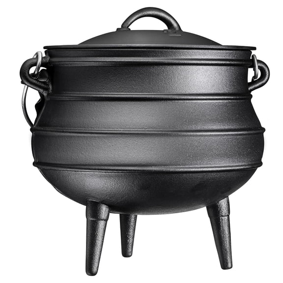 Open Box Bruntmor Pre-Seasoned Cast Iron Cauldron - Bruntmor African Potjie Pot with Lid - 3 Legs for Even Heat Distribution - Camping Dutch Oven Cookware for Over-the-Fire Cooking - 10 Quarts, X-Large