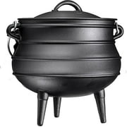 Bruntmor Pre-Seasoned Cast Iron Cauldron Potjie Pot | 12.5 Qt with Lid & 3 Legs for Even Heat Distribution | Premium Camping Cookware for Campfire, Coals, and Fireplace Cooking (Large)