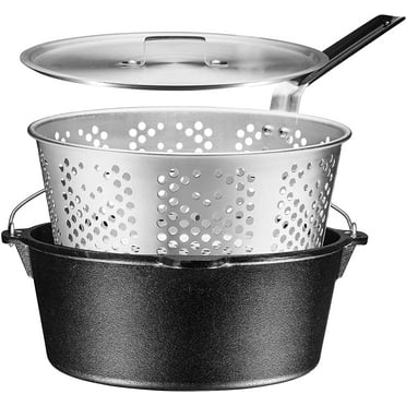 Bruntmor | Pre-Seasoned Cast Iron Fish Fryer 9 Quart Stock Pot Dutch Oven