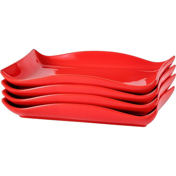 Bruntmor Red 10""x7"" Rectangular Set Of 4 Serving Trays Plates