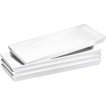 Bruntmor Set of 4 White Ceramic Rectangle Serving Platters - 14x6 Inch Plates for Appetizers, Desserts, Sushi, and More - Perfect Serving Tray for Entertaining