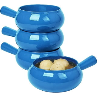 Servette Home Ceramic Polka Dot Soup Bowls with Lids and Handles - Set of 4  (Blue Pink Orange Green) 