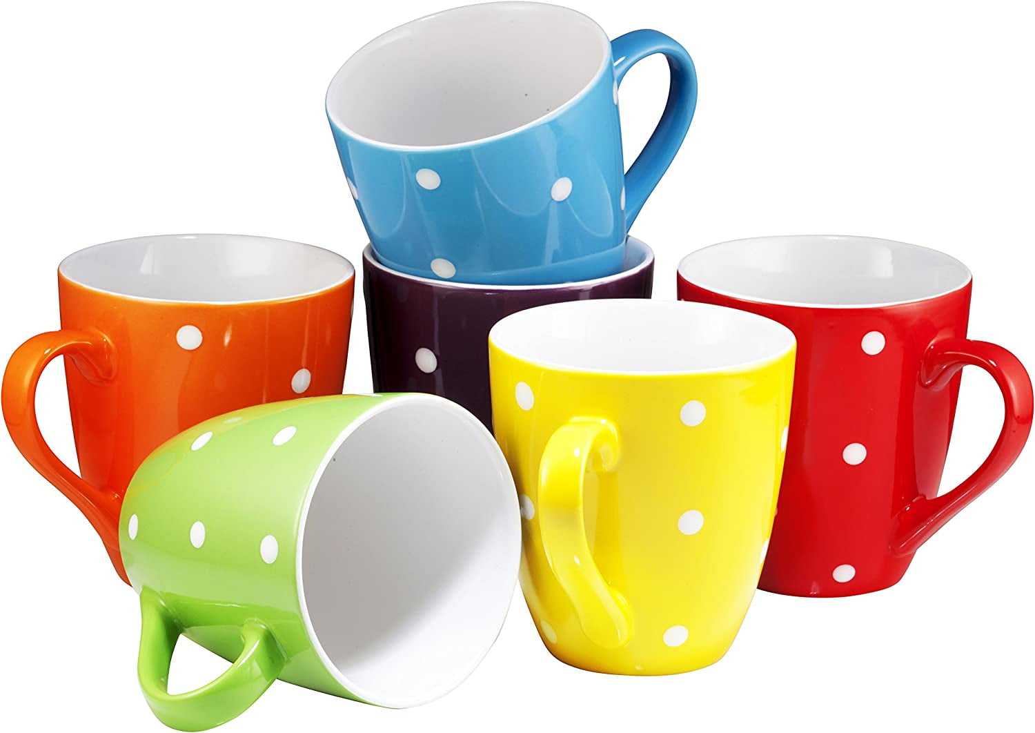 WEUNUM Coffee Mugs, Set of 6,Modern Colorful 14 Oz Cute Porcelain Mutil  Color