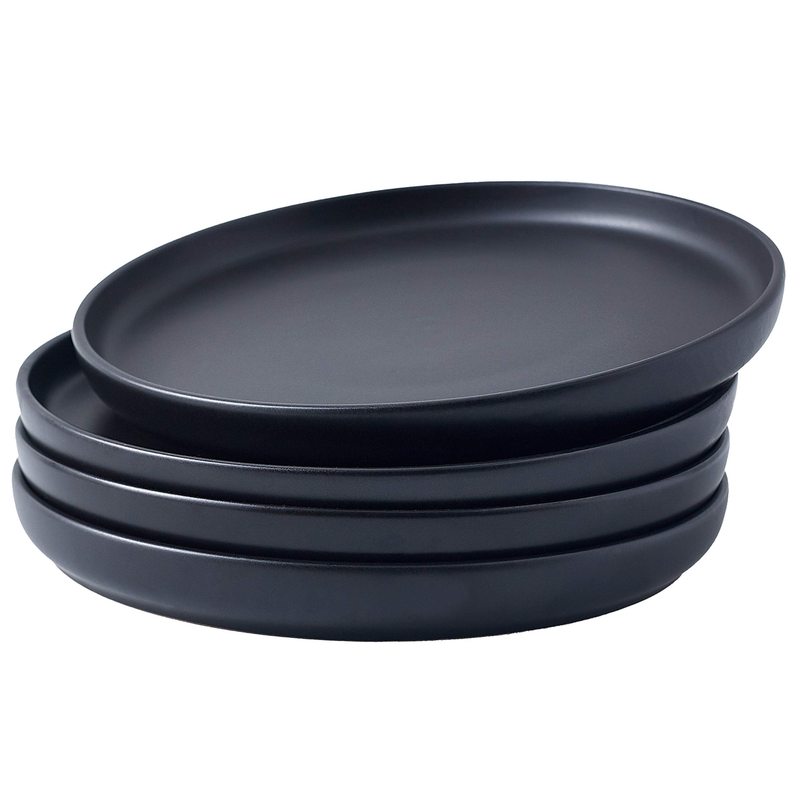Bruntmor Set of 4 Elegant Matte 11 Round Ceramic Restaurant Serving Dinner Plates Black
