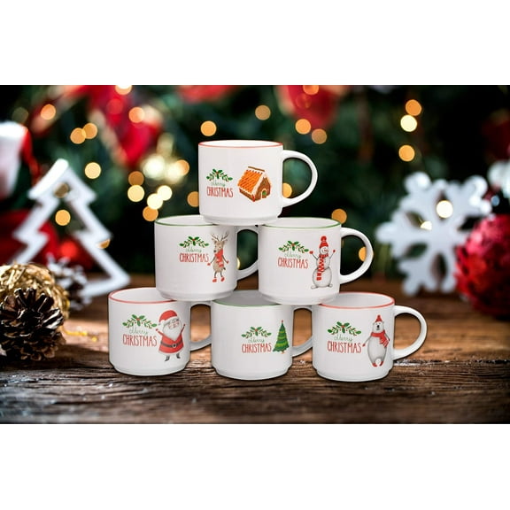 Bruntmor | Set of 6 Large-Sized 14 Ounce Ceramic Coffee Mugs Christmas | 1