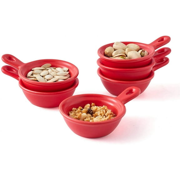 Bruntmor Set of 6 Side Dish Porcelain Dip Bowl Set with Handle, for Soy Sauce, Ketchup