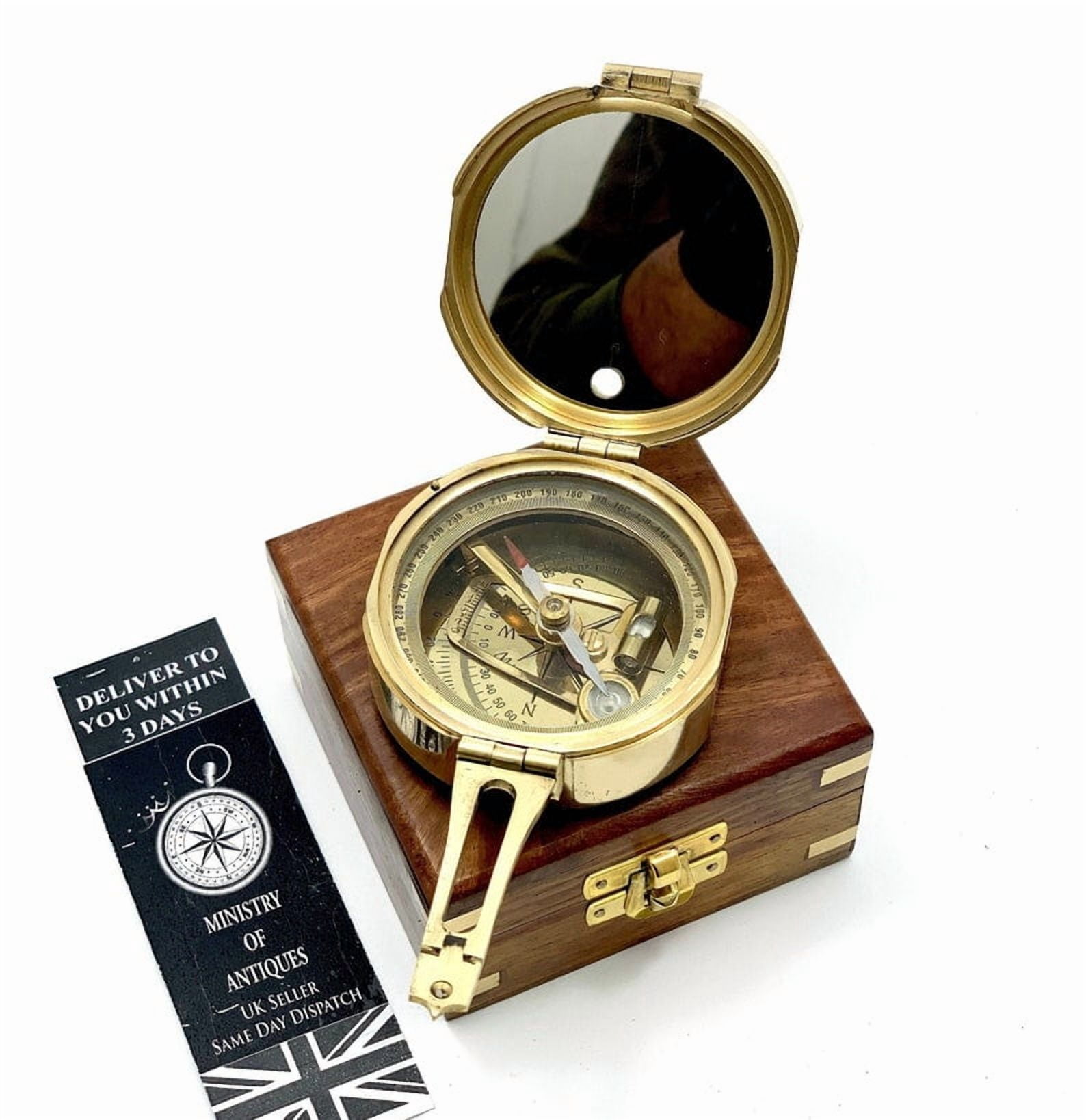 Brunton Nautical Geological Compass in Wooden Box | Handmade Brass Military Transit Surveying & Geology Thumb Compass | Heavy-Duty Collectible Instrument
