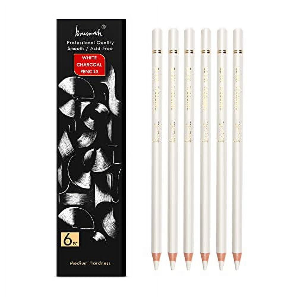 Brusarth White Charcoal Pencils Drawing Set, Professional 6 Pieces