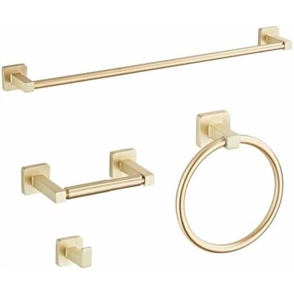 Brusehd Light Gold Bathroom Hardware Set 4 Pieces,Bathroom Accessories Set Stainless Steel Wall Mounted, Hand Towel Bar, Towel Ring, Robe Towel Hooks,Toilet Paper Holder,Towel Bar Set, 23.6 Inch…