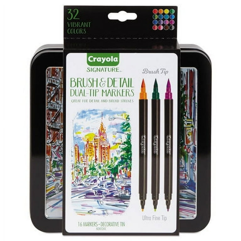 Brush and Detail Dual Ended Markers, Extra-Fine Brush/Bullet Tips, Assorted Colors, 16/Set Brush and Detail Dual Ended Markers, Extra-Fine Brush/Bullet Tips, Assorted Colors, 16/Set