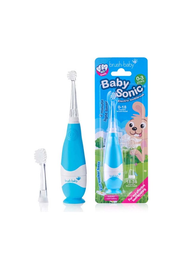 BabySonic Infant Electric Toothbrush with Gentle Vibration, LED Timer, Soft BPA-Free Brush Heads