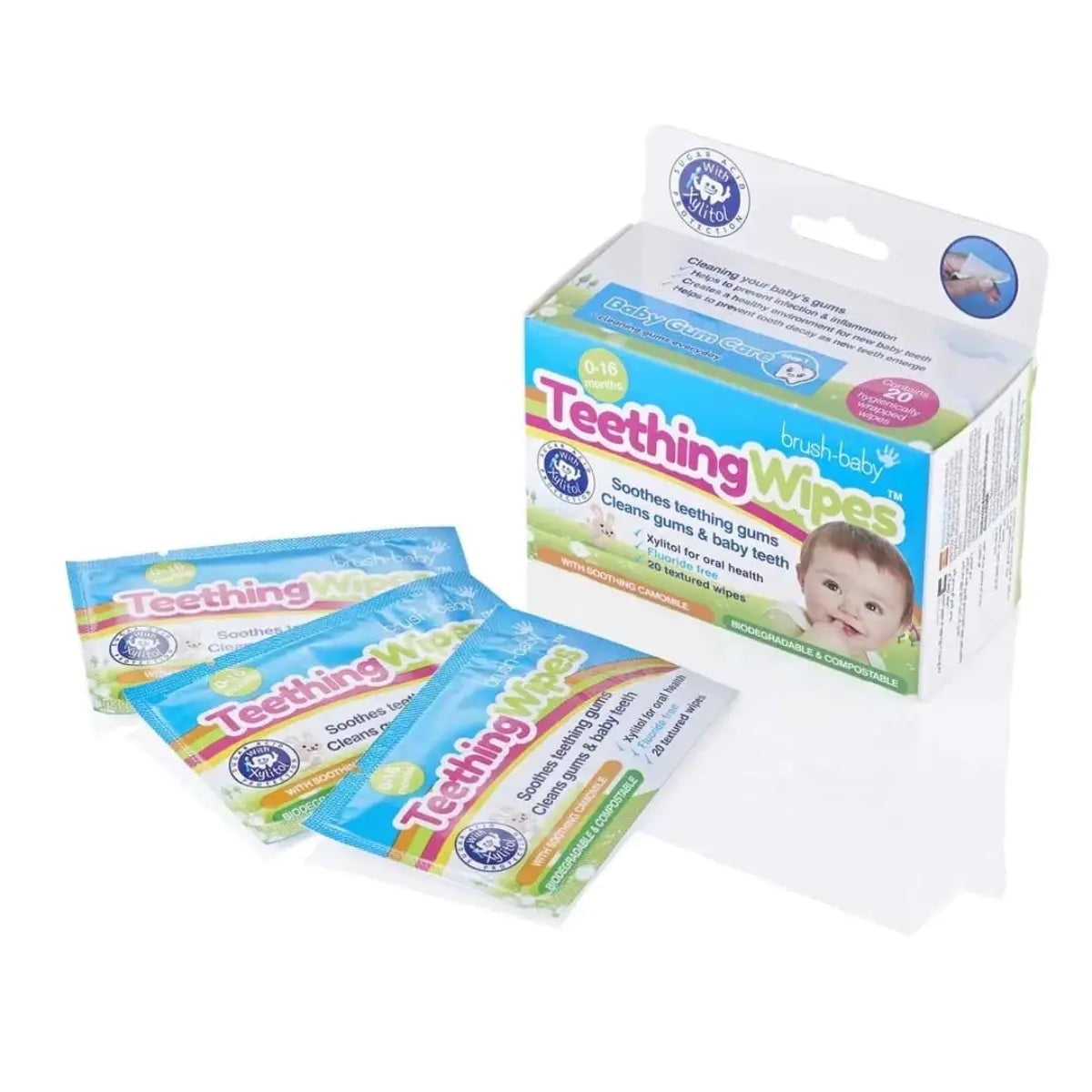 Brush Baby Biodegradable Teething Wipes with Camomile, 20 Wipes