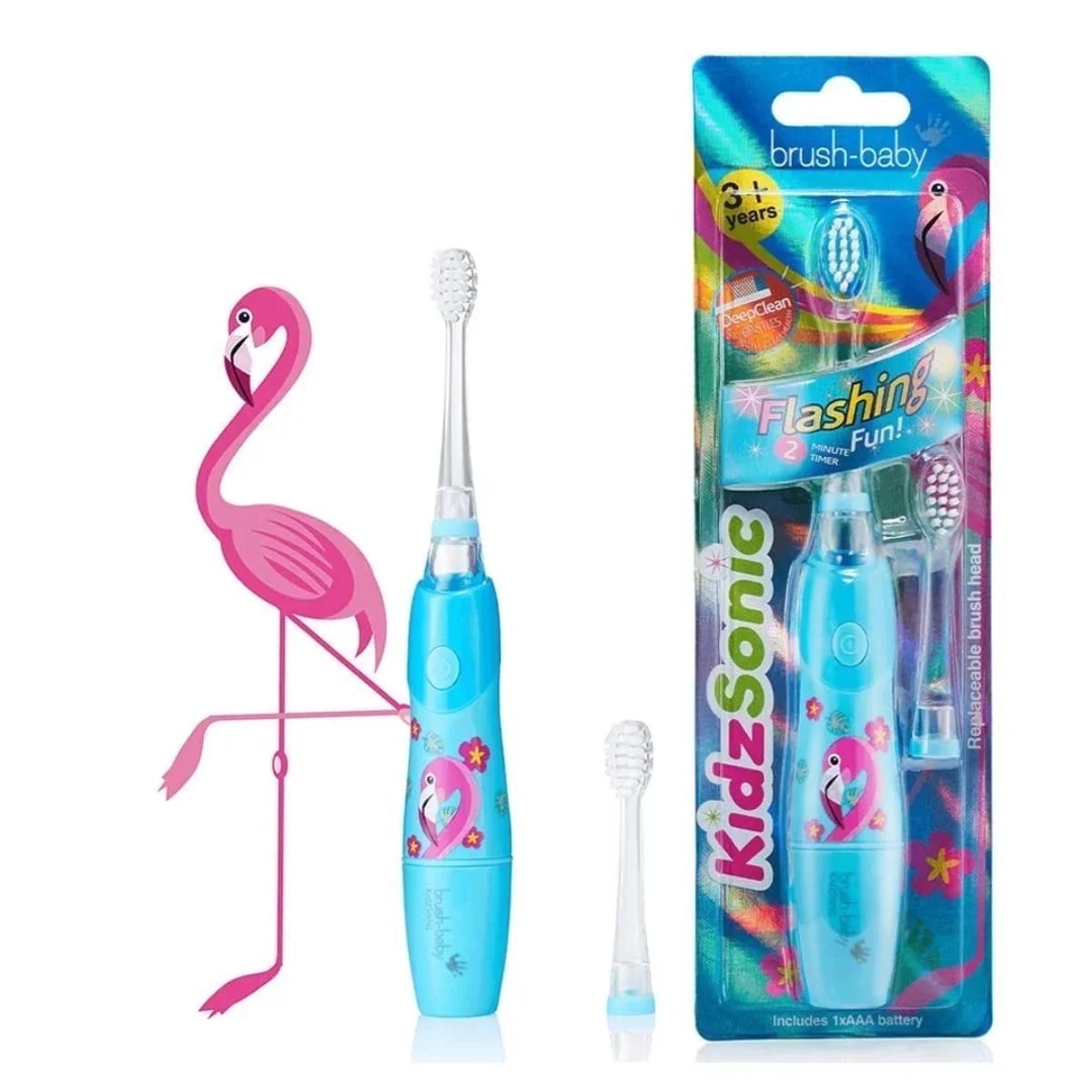 Brush-Baby KidzSonic Toddler Electric Toothbrush, Soft Bristles, Disco Lights, Smart Timer, Includes 2 Brush Heads