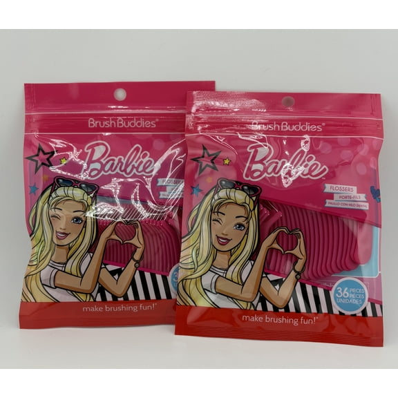 Brush Buddies Barbie Flossers Dental Floss Flossers Picks (2 pack) - bubble gum flavor