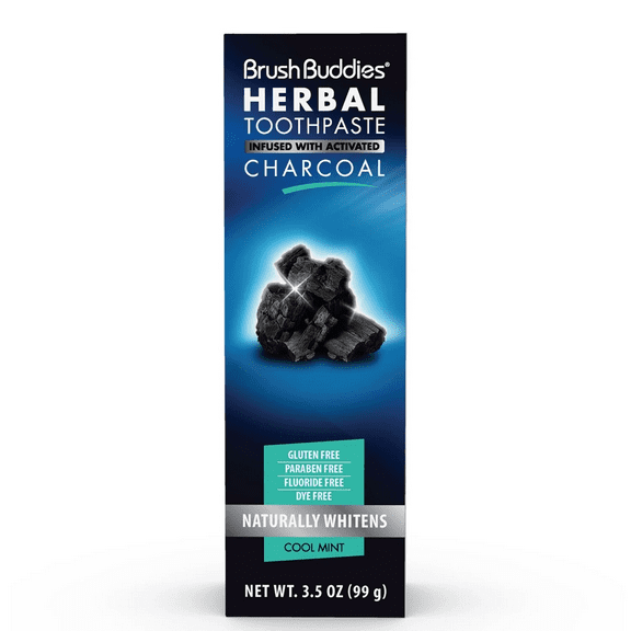 Brush Buddies Herbal Toothpaste 3 Pack Fluoride Free, No Dye, GF, Charcoal