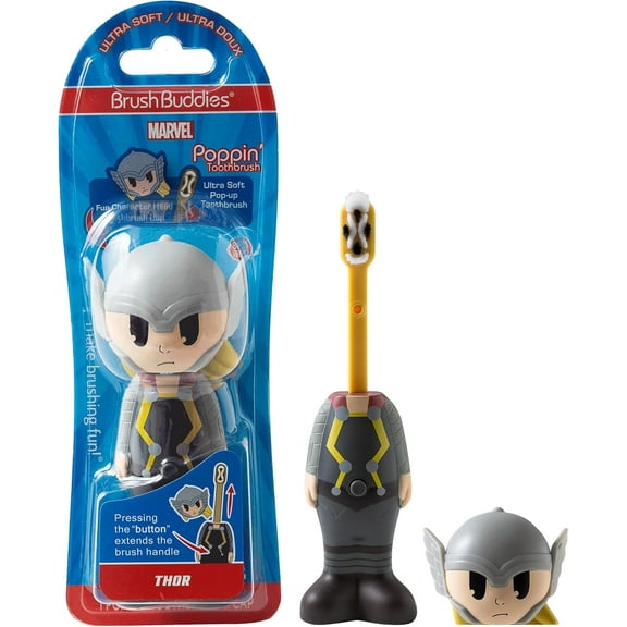 Brush Buddies Marvel Thor Poppin Toothbrush for Children with Soft Bristles & Cover