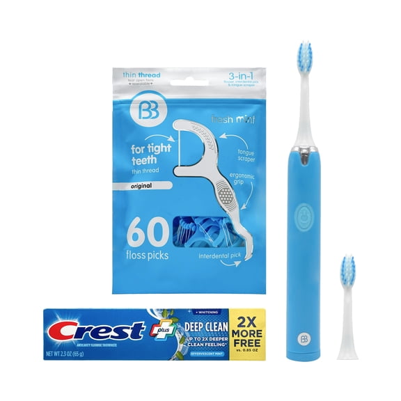 Brush Buddies 4-Piece Oral Care Routine Kit, Blue
