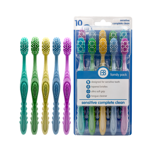 Brush Buddies Sensitive Complete Clean Toothbrush with Ultra-Soft Bristles, 10 Pack
