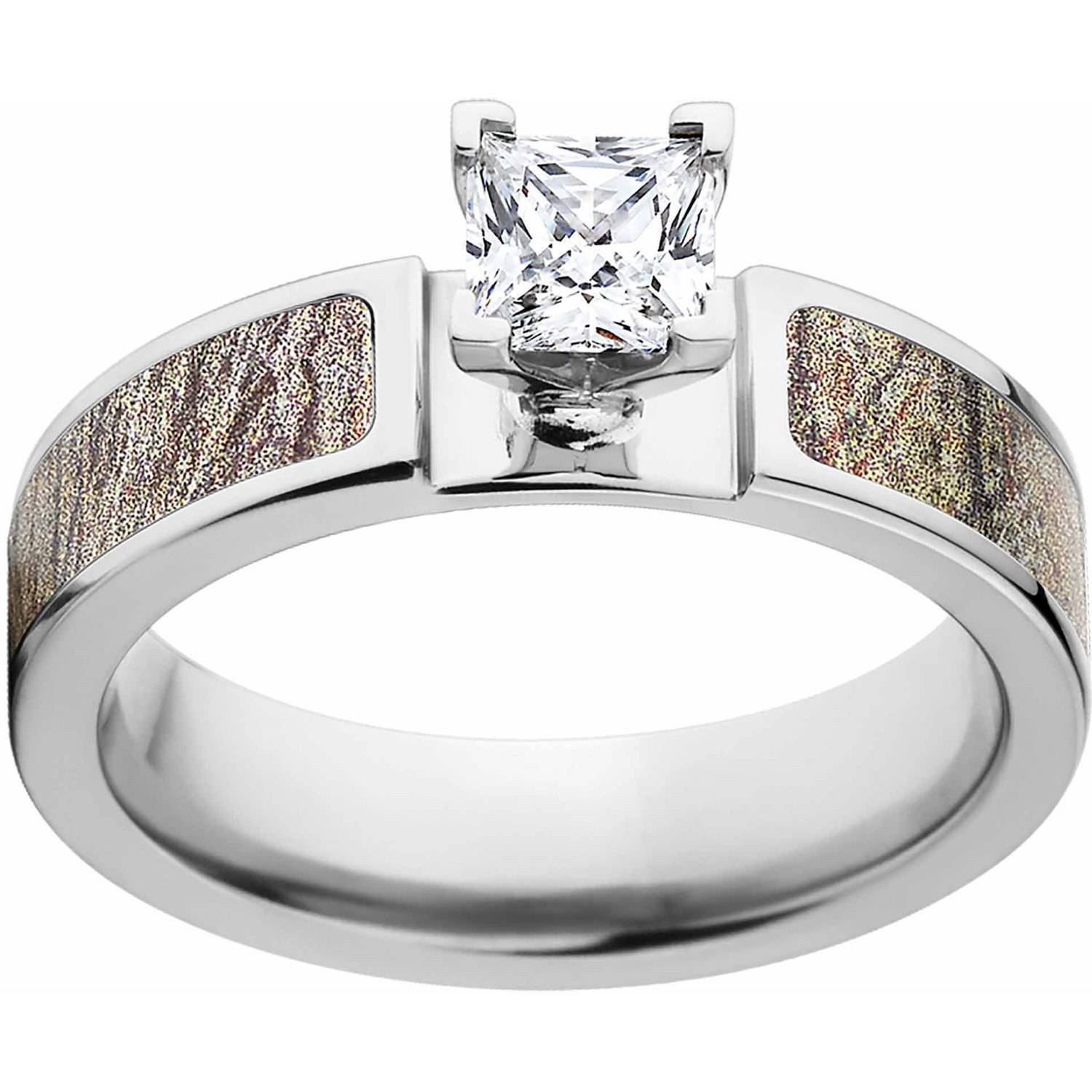 Mossy Oak 14kt White Gold Prong Setting Cobalt Engagement Ring with Polished Edges, CZ 11.5