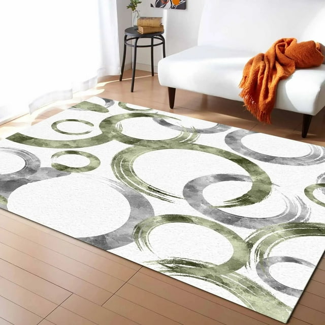 Brush Circle Sage Green Gray Living Room Floor Mat Children's Bedroom
