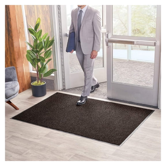Brush Dry Indoor/Covered Outdoor Entrance Floor Mat, 2' Width x 3' Length, Brown
