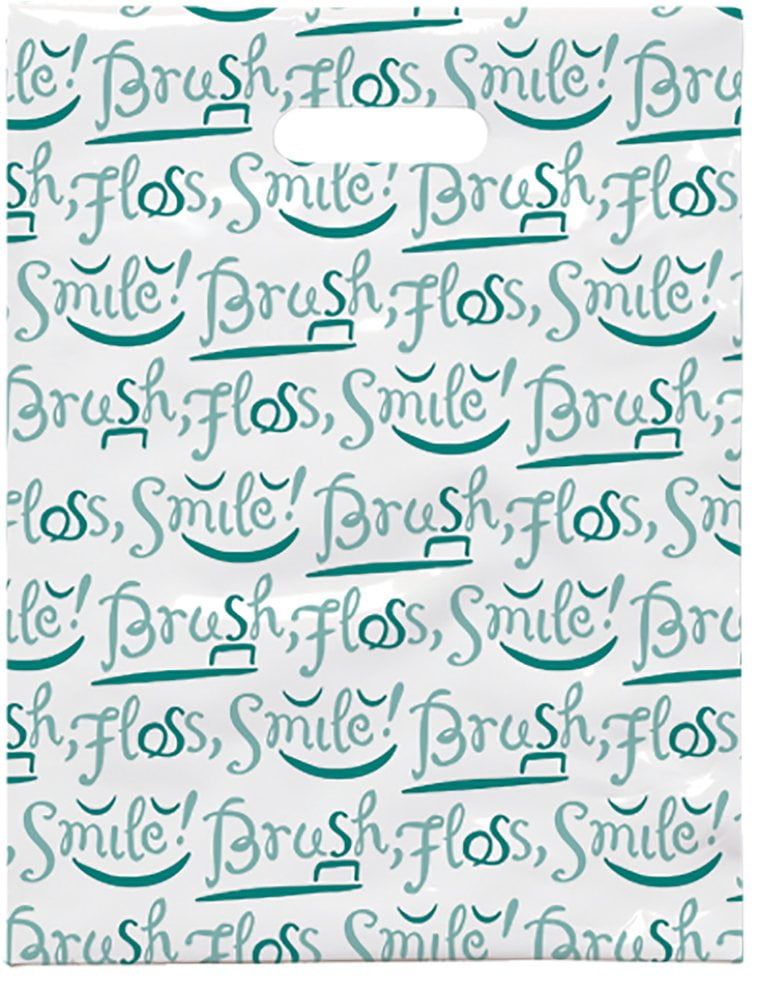 Brush Floss Smile Script Dental Giveaway Bags, 8" x 10", 100 Pack C17