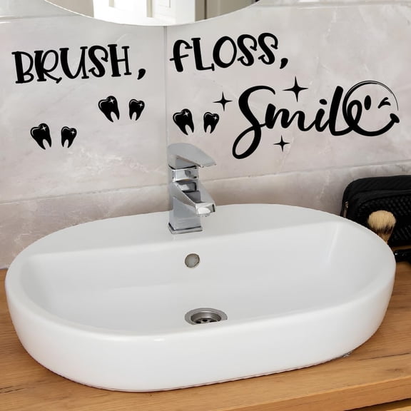 Brush Floss Wall Stickers Trendy Funny Bathroom Quote Wall Decals Black Vinyl Art Decor for Home Apartment Bedroom Bathtub Shower Dorm Room Toddlers Room Indoor Decoration