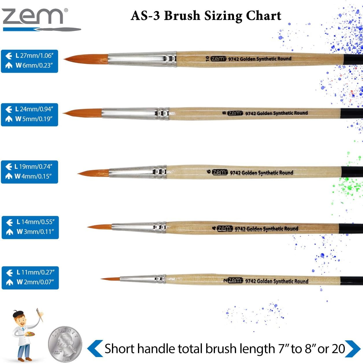 Brush Golden Synthetic Rounds Brushes Set Sizes 2,4,6,8,10[2193