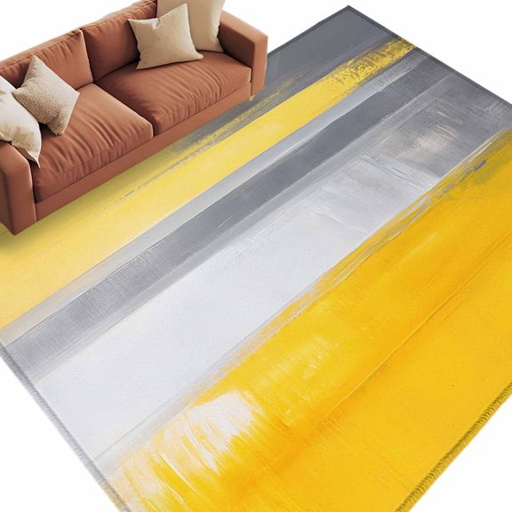 Brush Graffiti Area&nbsp;Rug 6x9ft Gray Yellow Abstract Non-Slip&nbsp;Washable Square&nbsp;Rugs Soft Felt Indoor Floor Mat for Bedroom Kitchen Living Room Bathroom