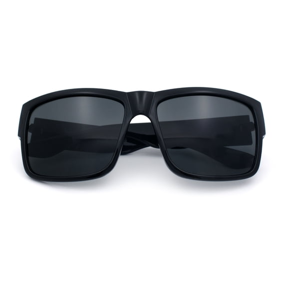 Brush Kush Graffiti Logo Rectangle Sport Horn Rim Plastic Sunglasses Shiny Black Silver Logo