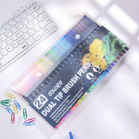 Brush Marker Pens, Water Based Markers, Dual Tip Coloring Markers for Sketching and Painting, Non Toxic Multicolor Set with Carrying Case