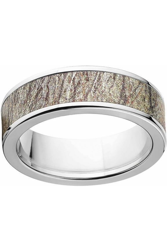 Brush Men's Camo 7mm Stainless Steel Wedding Band with Polished Edges and Deluxe Comfort Fit