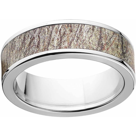 Brush Men's Camo 7mm Stainless Steel Wedding Band with Polished Edges and Deluxe Comfort Fit