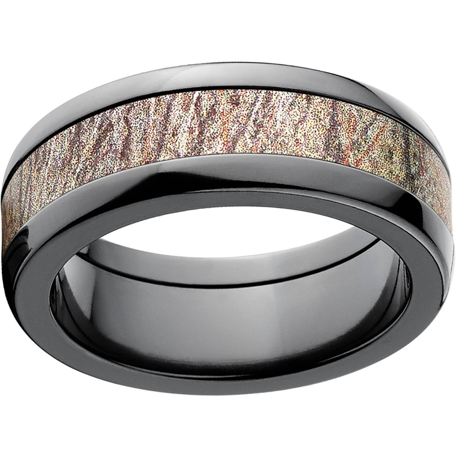 Brush Men's Camo 8mm Black Zirconium Band with Polished Edges and Deluxe Comfort Fit