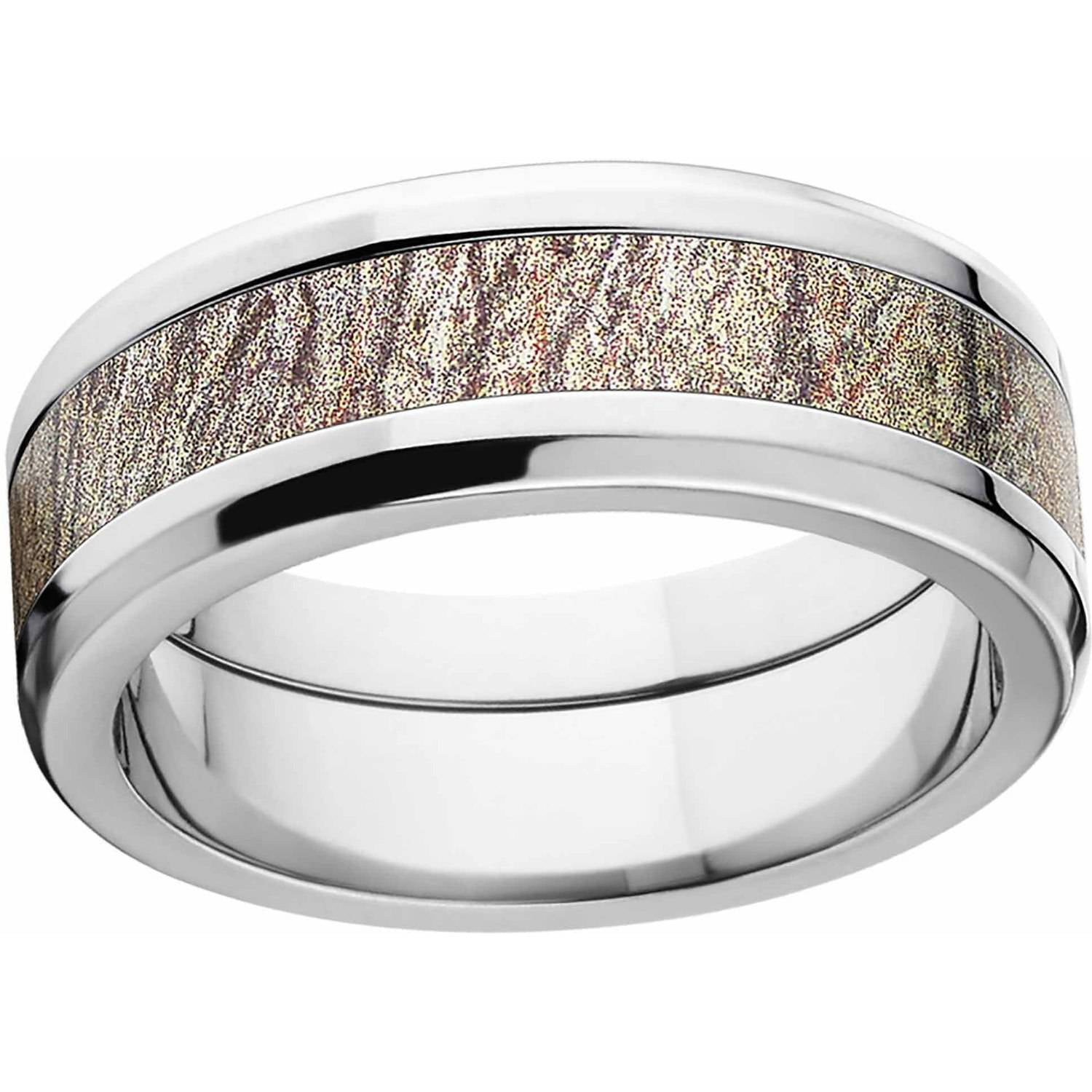 Brush Men's Camo 8mm Stainless Steel Wedding Band with Polished Edges and Deluxe Comfort Fit