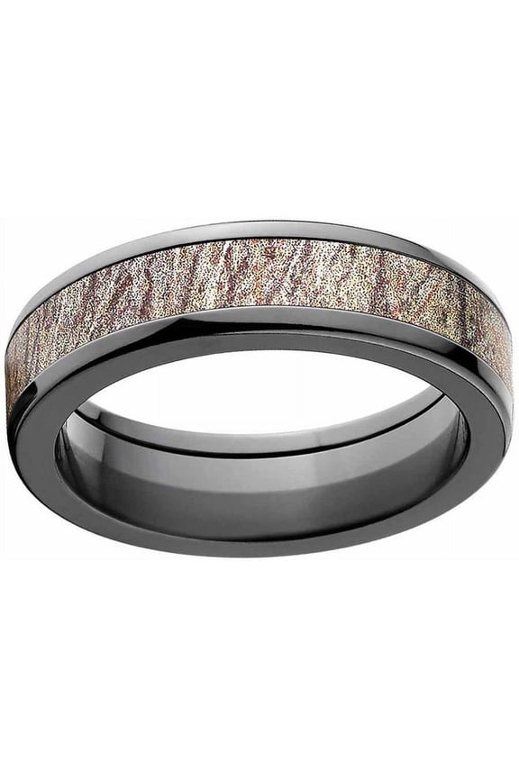 Brush Men's Camo Black Zirconium Ring with Polished Edges and Deluxe Comfort Fit