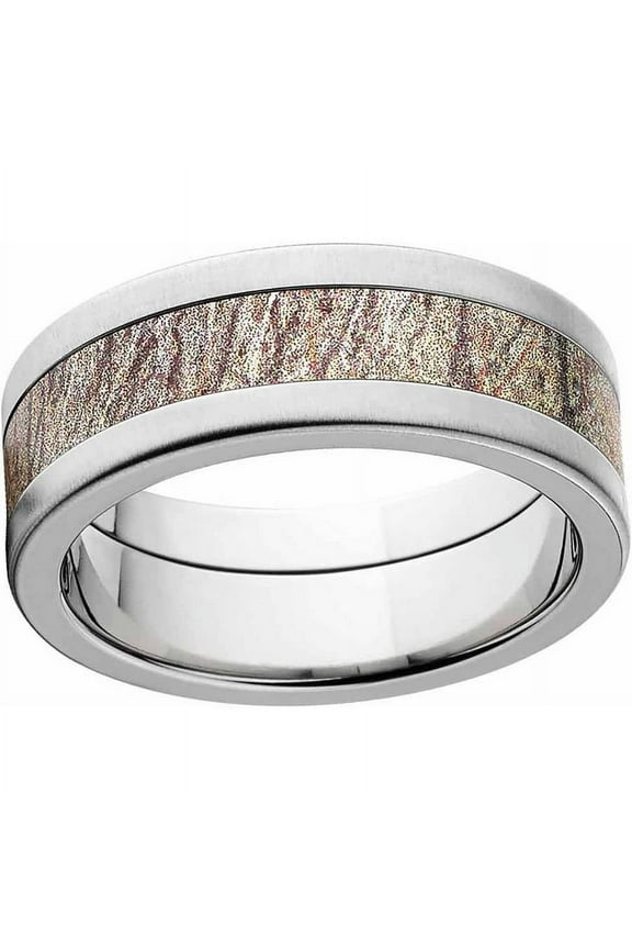 Brush Men's Camo Stainless Steel Ring with Cross Brushed Edges and Deluxe Comfort Fit