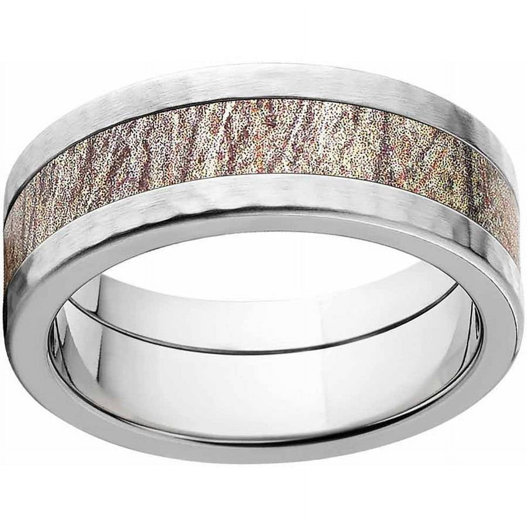 Brush Men's Camo Stainless Steel Ring with Hammered Edges and Deluxe Comfort Fit