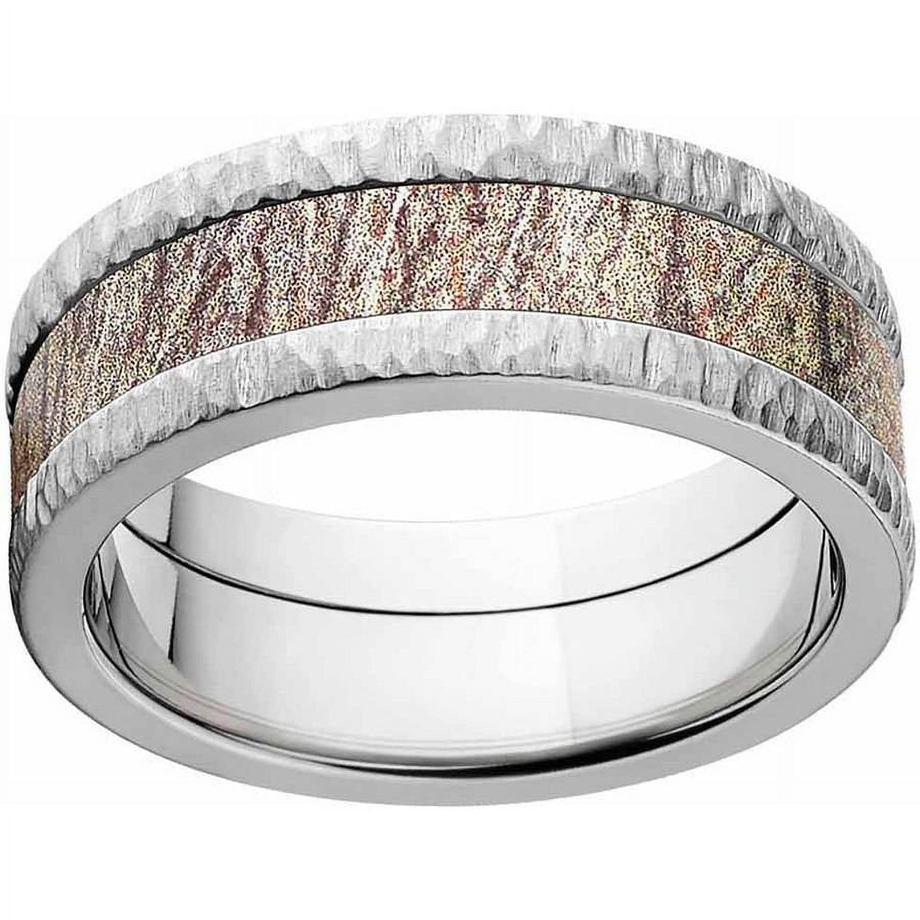 Brush Men's Camo Stainless Steel Ring with Tree Barked Edges and Deluxe Comfort Fit