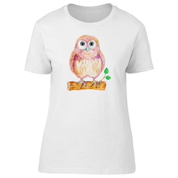 Brush Painted Owl On Branch Tee Women's -Image by Shutterstock