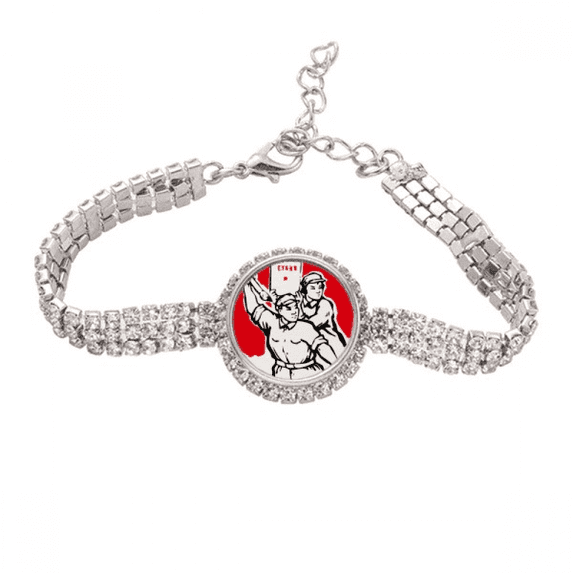 Brush Paper Soldier Mao Ze Quotes Tennis Chain Anklet Bracelet Diamond Jewelry