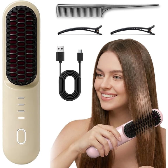 Brush - Pro for Short Hair - 2026 Upgraded Cordless Straightening Brush with 30s Fast Heat, 3 Temperature Settings, Ionic & Ceramic Care, 2500mAh USB-C Rechargeable for Frizz-Free Styling